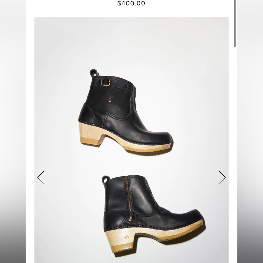No.6 5" Leather Clog Buckle Boot on Mid Heel in Black